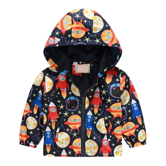 Cethrio Kids Girls Boys Jacket with Hooded, Printed Zip up Lightweight Kids Outerwear Black Size 3-4 T
