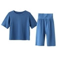 thumbnail image 1 of Cethrio Kids Girls Boys Outfit Sets, Short Sleeve Crewneck Summer Casual Pajama Sets Blue Size 6-7 T, 1 of 3