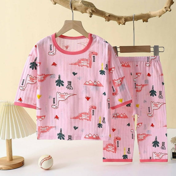Cethrio Kids Girls Boys Pajama Sets, Cotton Printed Elastic Waist 3/4 Sleeve Casual Loungewear Watermelon Red Size 2-3 T