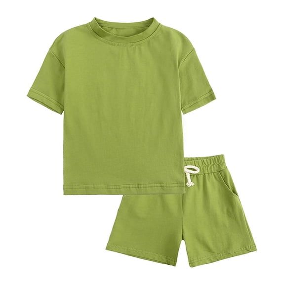 Cethrio Toddler Girls Boys Pajama Sets, Short Sleeve Solid Color Casual Cotton Loungewear Clothes Green Size 2 T