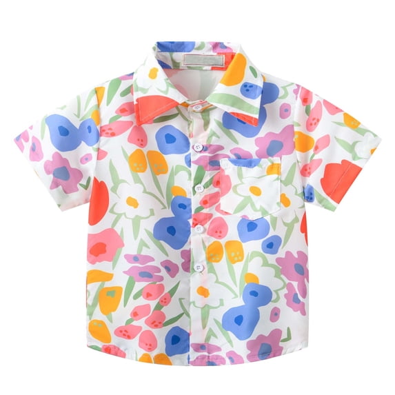Cethrio Kids Girls Button Down Shirts, Printed Fashion Short Sleeve Summer Tops Pink Size 4 T