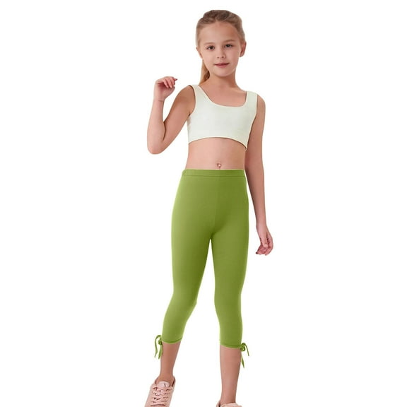 Cethrio Kids Girls Capri Leggings, Stretch Dance Elastic Waist Athletic Summer Pants Mint Green Size 3-4 T