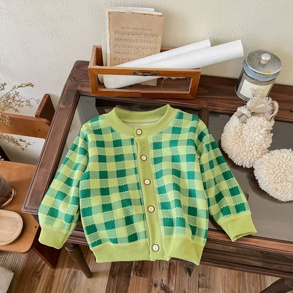 Cethrio Kids Girls Cardigans Sweaters, Cotton Long Sleeve Lightweight Kids Coats Green Size 4 T