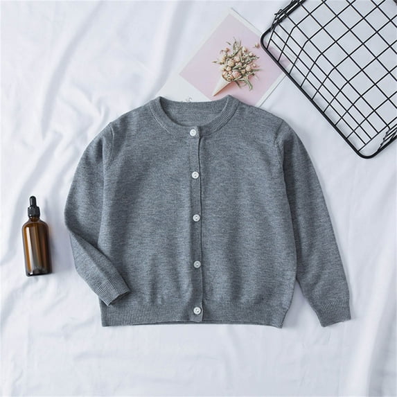 Cethrio Kids Girls Cardigans Sweaters, Lightweight Long Sleeve Cotton Kids Coats Gray Size 3-4 T