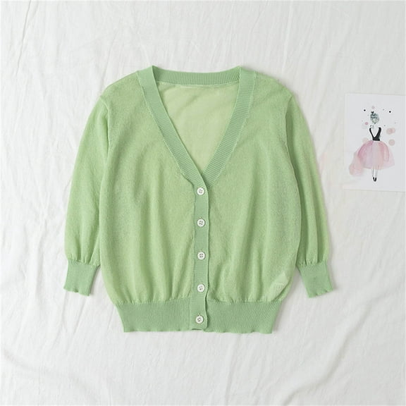 Cethrio Kids Girls Cardigans Sweaters, Long Sleeve Lightweight Cotton Kids Coats Green Size 18-24 Months