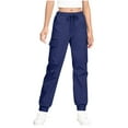 thumbnail image 1 of Cethrio Kids Girls Cargo Pants, Casual Multipocket Drawstring Elastic Bottom Athletic Joggers Navy Size 5T, 1 of 4