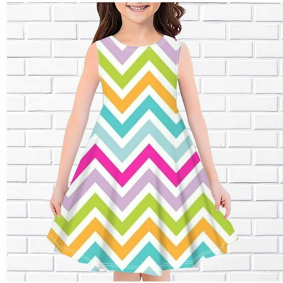 Cethrio Kids Girls Casual Dresses, Crew Neck Sleeveless Stripe Summer Clothes Pink Size 4-5 T