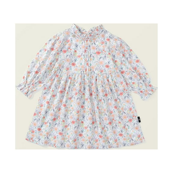 Cethrio Kids Girls Casual Dresses, Cute Cotton Floral Print Long Sleeve Summer Dress White Size 3T