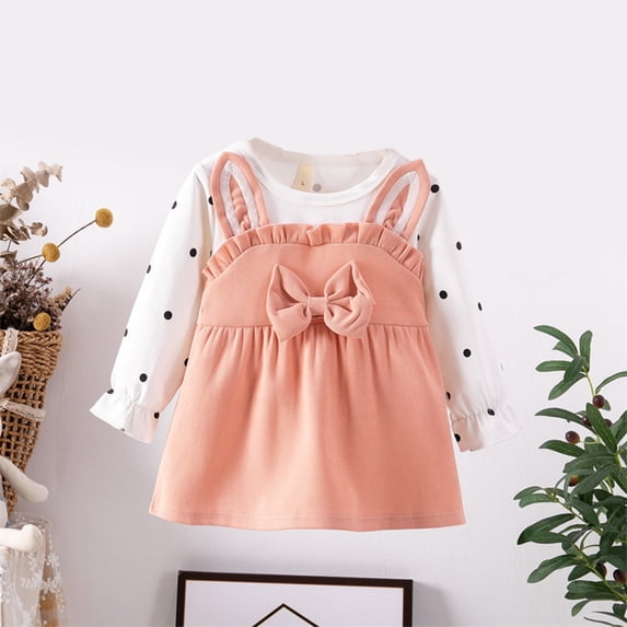 Cethrio Kids Girls Casual Dresses, Long Sleeve Printed Cotton Cute Summer Dress Pink Size 2T