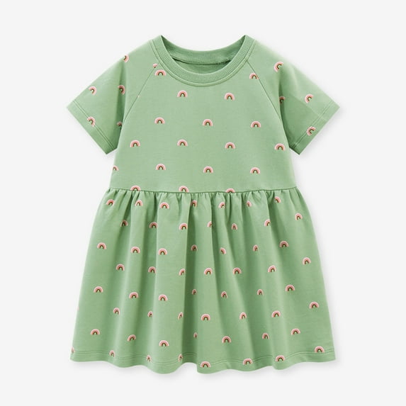 Cethrio Toddler Girls Casual Dresses, Solid Color Short Sleeve Cute Cotton Summer Dress Green Size 2T