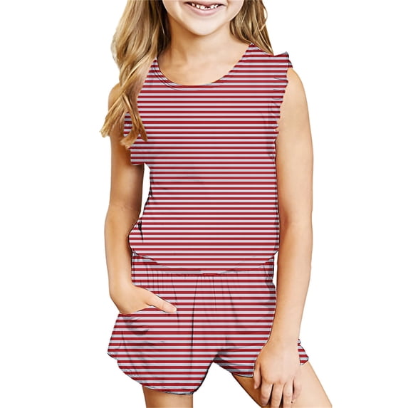 Cethrio Toddler Girls Casual Outfit Set, Stripe Flutter Sleeve 2 Piece Summer Clothes Wine Size 5T