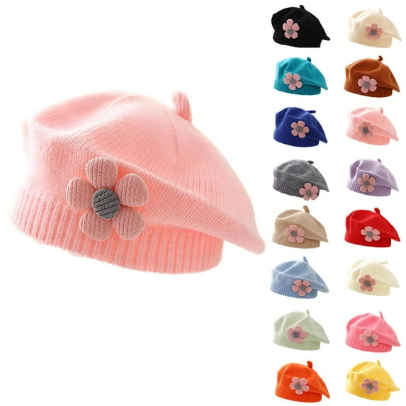 Cethrio Kids Girls Cotton Hats, Fashion Stretchy Thermal Soft Girls Beanies Pink Size 3Months-4T
