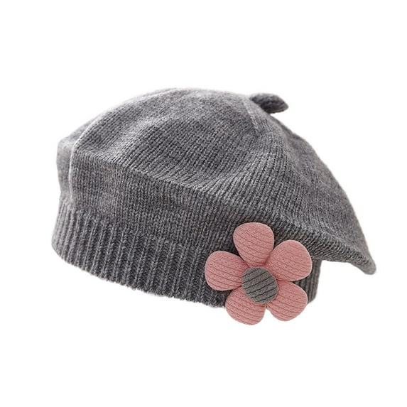 Cethrio Kids Girls Cotton Hats, Soft Stretchy Fashion Thermal Girls Beanies Gray Size 3Months-4T