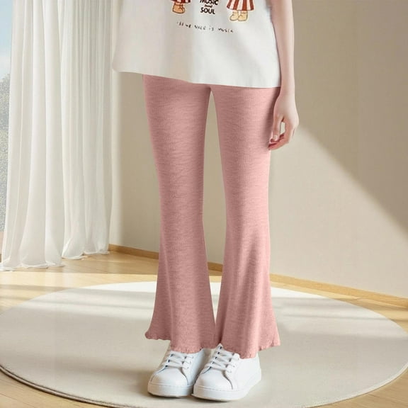 Cethrio Kids Girls Cotton Leggings, Elastic Waist Soft Stretchy Dancewear Flare Pants Pink Size 4 T