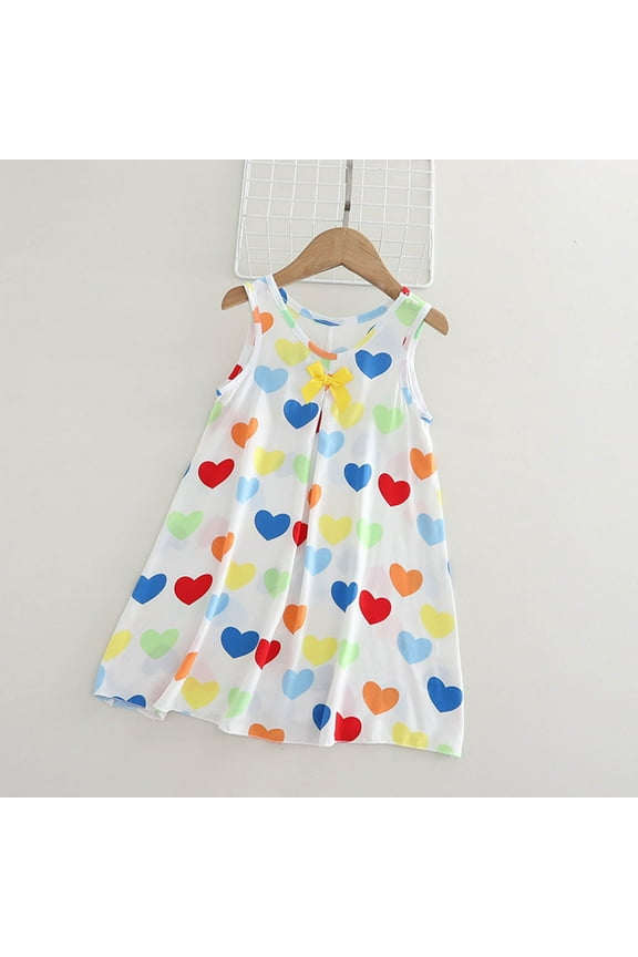Kids Girls' Cotton Nightgowns, Comfy Summer Soft Sleeveless Sleep Dresses White Size 3-4T