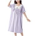 thumbnail image 1 of Cethrio Kids Girls Cotton Nightgowns, Summer Ruffled Comfy Short Sleeve Sleep Dresses Purple Size 12, 1 of 4