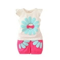 thumbnail image 1 of Cethrio Kids Girls Cotton Outfit Sets, Flutter Sleeve Graphic Summer Casual Girls' Clothing Sets Hot Pink Size 2-3T, 1 of 6
