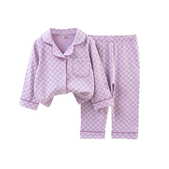 Cethrio Kids Girls Cotton Pajama Sets, Comfy 2-piece Long Sleeve Collared Sleepwear Sets Purple Size 6