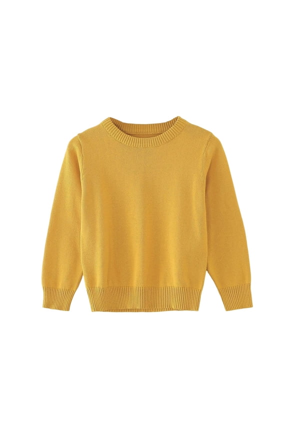 Kids Girls Cotton Sweaters, Stretchy Crew Neck Soft Thermal Winter Clothing Yellow Size 5 T