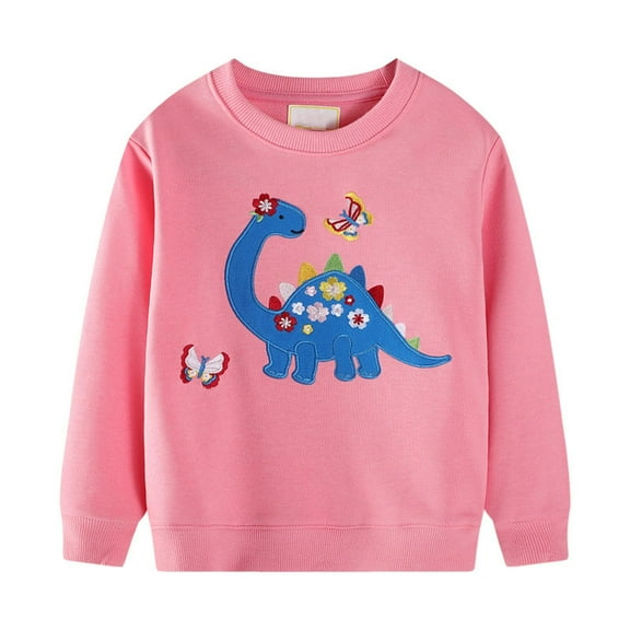 Cethrio Kids Girls Cotton Sweatshirts, Printed Crew Neck Pullover Casual Long Sleeve Tops Pink Size 2 T