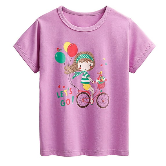 Cethrio Kids Girls Cotton T-shirts, Crewneck Graphic Short Sleeve Casual Summer Tops Purple Size 1-2 T