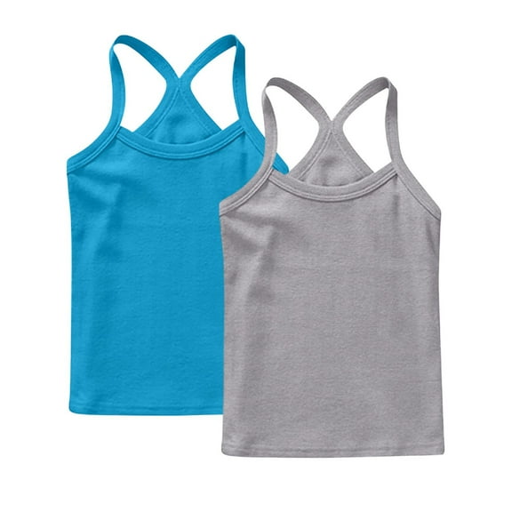 Cethrio Kids Girls Cotton Tank Tops, 2 Pack Sleeveless Soft Backless Summer Tops Blue Size 2T-3T