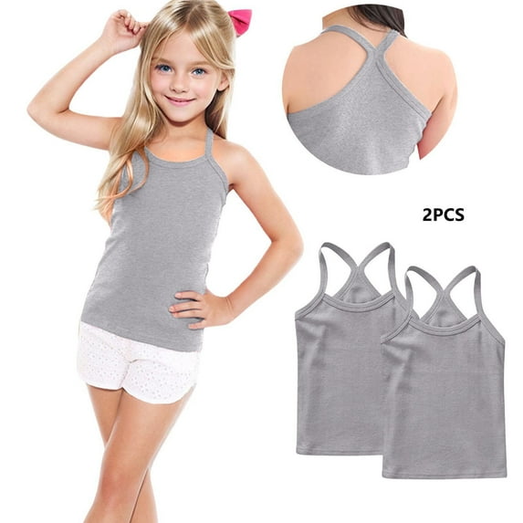 Cethrio Kids Girls Cotton Tank Tops, Backless 2 Pack Sleeveless Solid Color Summer Tops Gray Size 12-24 Months