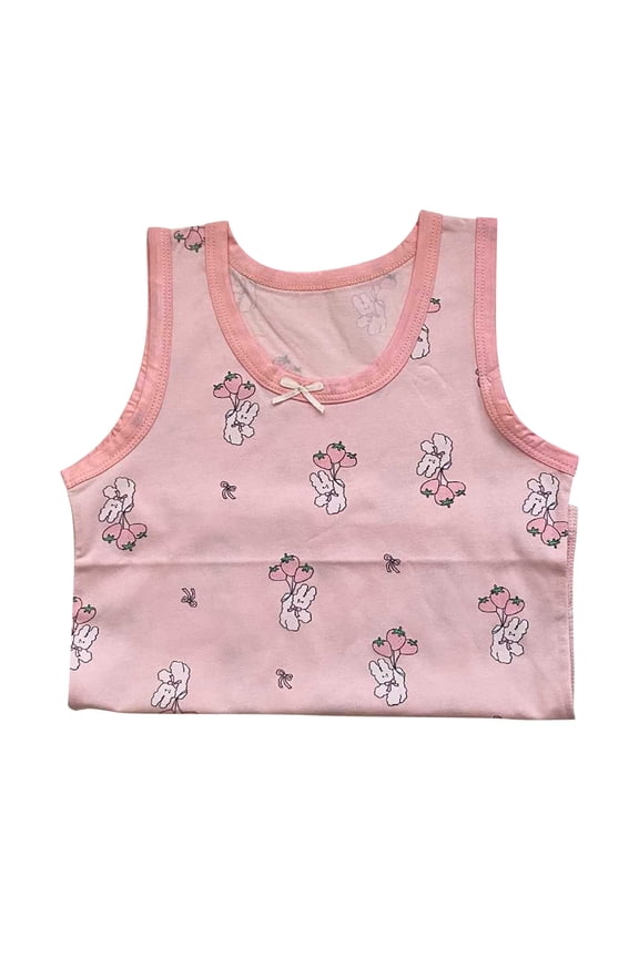 Kids Girls Cotton Tank Tops, Crewneck Sleeveless Printed Breathable Summer Undershirts Pink Size 4-5 T