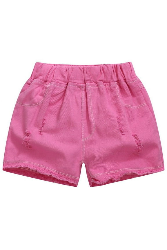 Kids Girls Denim Shorts, Casual Summer Elastic Waist Stretch Short Jeans Hot Pink Size 3-4 T