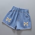 thumbnail image 1 of Cethrio Kids Girls Denim Shorts, Printed Fashion Cotton Elastic Waist Summer Shorts Blue Size 3-4 T, 1 of 3