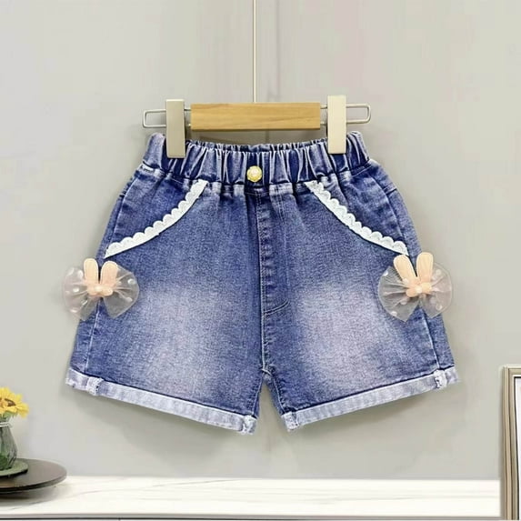Cethrio Kids Girls Denim Shorts, Stretchy Gifts Elastic Waist Casual Short Jeans Blue Size 3 T