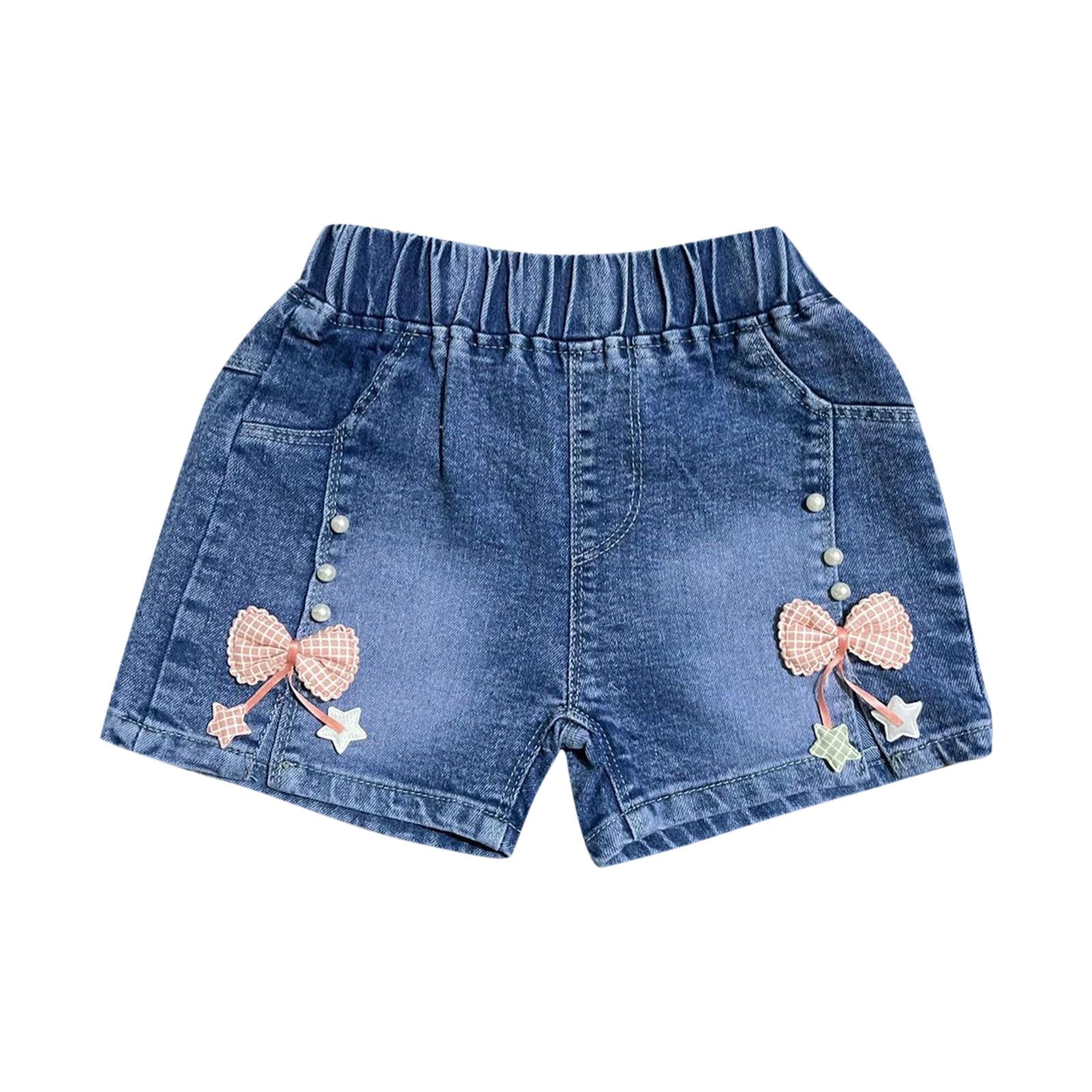 Toddler Girls Denim Shorts with Pockets, Casual Summer Stretch Beach Jean Shorts Blue Size 3 T