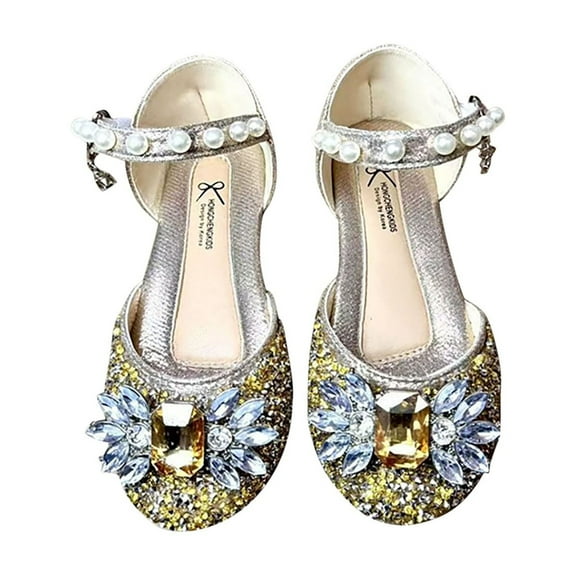 Cethrio Kids Girls Dress Shoes, Summer Party Princess Low Heel Girls Sandals Gold Size 3 T
