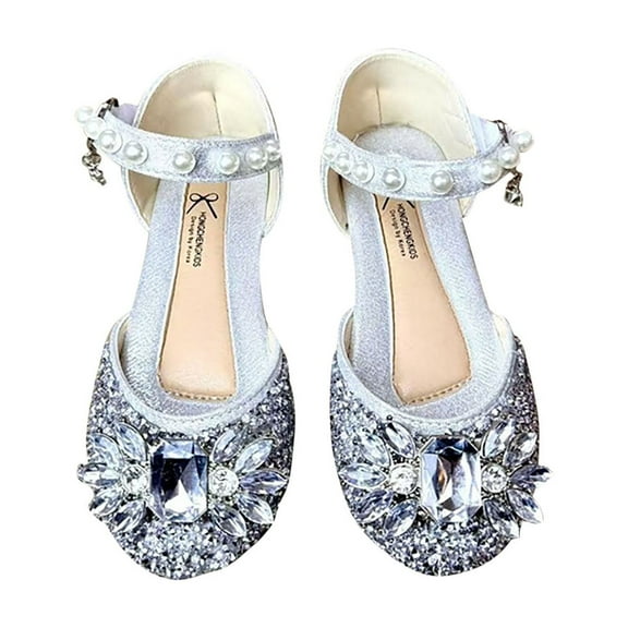 Cethrio Kids Girls Dress Shoes, Summer Princess Low Heel Party Girls Sandals Silver Size 3 T