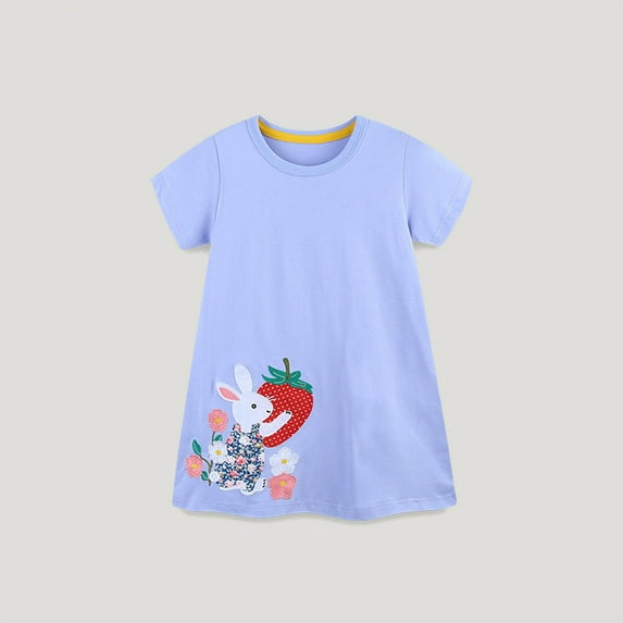 Cethrio Kids Girls Dresses, Casual Short Sleeve Printed Cotton Summer Dresses Purple Size 7 T