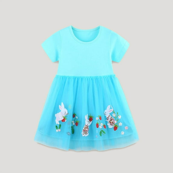 Cethrio Kids Girls Dresses, Short Sleeve Graphic Cotton Casual Summer Dresses Light Blue Size 6 T