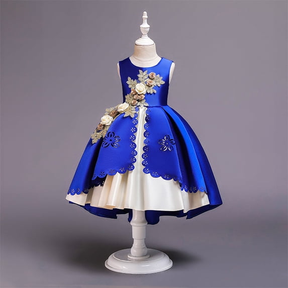 Wavsuf Toddler Girls Dresses Special Occasion Formal Sleeveless Blue Princess Dress Size 10Y