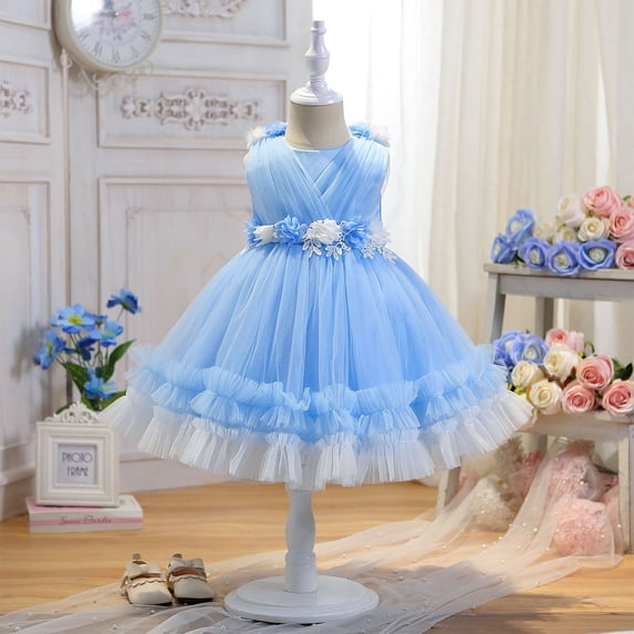 Wavsuf Toddler Girls Dresses Special Occasion Formal Sleeveless Blue Princess Dress Size 2Y