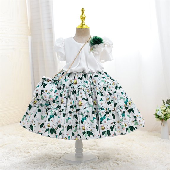 Wavsuf Toddler Girls Dresses Special Occasion Formal Sleeveless Green Princess Dress Size 7Y