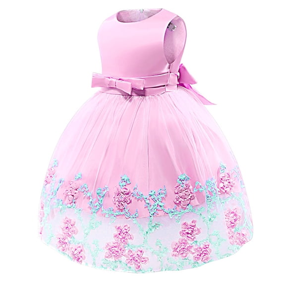 Cethrio Toddler Girls Dresses Special Occasion Formal Sleeveless Nets Bow Tulle Pink Princess Dress Size 12M