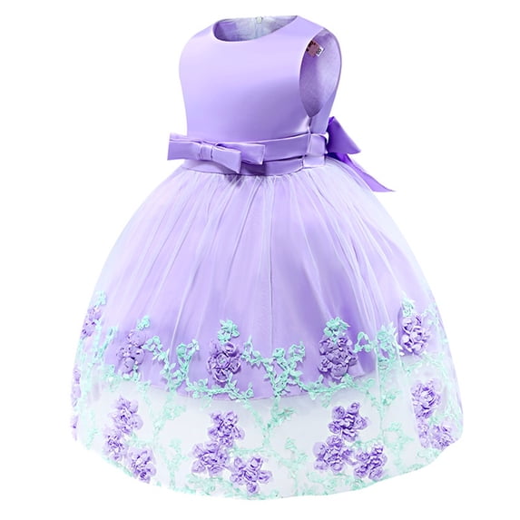 Cethrio Toddler Girls Dresses Special Occasion Formal Sleeveless Nets Bow Tulle Purple Princess Dress Size 3M
