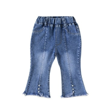 Cethrio Kids Girls Flare Jeans 2025, Casual School Elastic Waist Stretch Denim Pants Blue Size 5 T