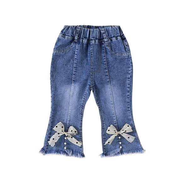 Cethrio Kids Girls Flare Jeans 2025, Elastic Waist Stretch Casual School Denim Pants Black Size 2 T