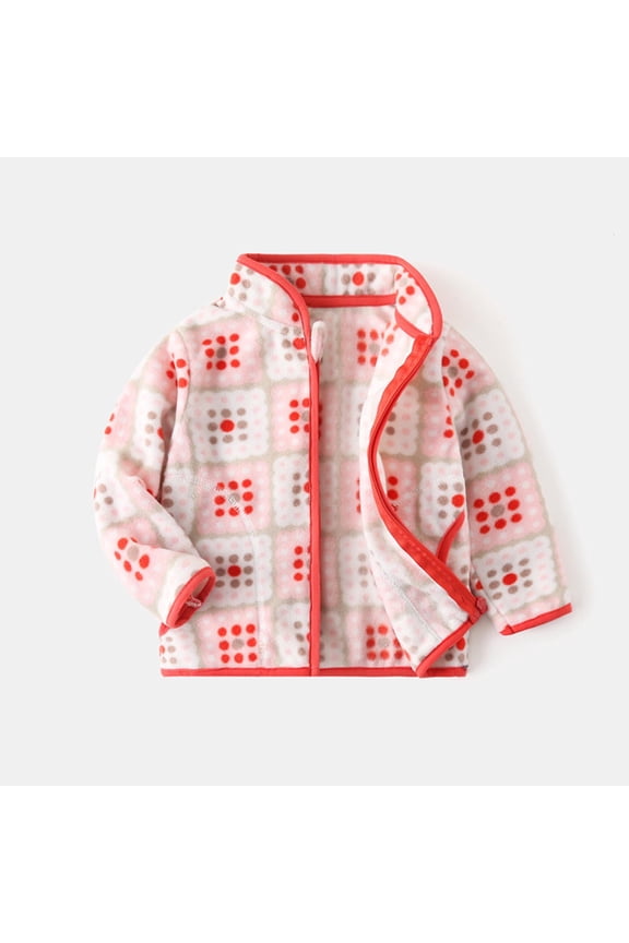 Kids Girls Fleece Jackets, Long Sleeve Warm Zip up Autumn Winter Coats Pink Size 4-5 T