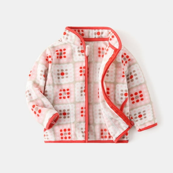 Cethrio Kids Girls Fleece Jackets, Warm Long Sleeve Zip up Autumn Winter Coats Pink Size 6-7 T