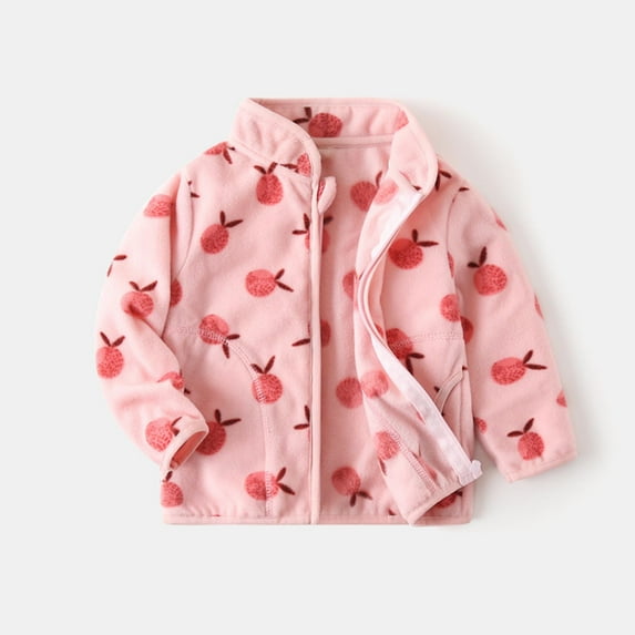 Cethrio Kids Girls Fleece Jackets, Warm Zip up Long Sleeve Autumn Winter Coats Pink Size 6-7 T