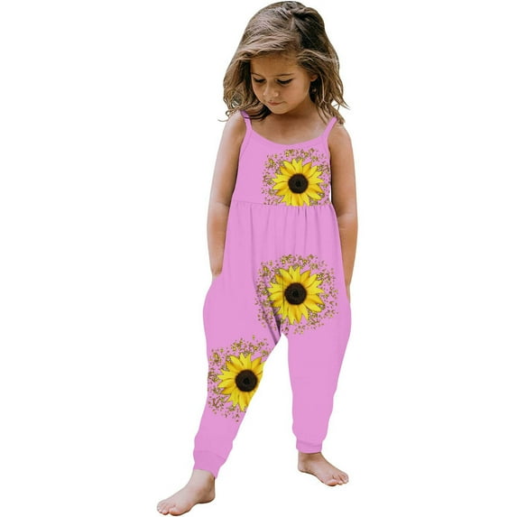 Cethrio Kids Girls Floral Print Jumpsuit- Casual Cotton Sleeveless Backless Summer Overalls Pink Size 5 T
