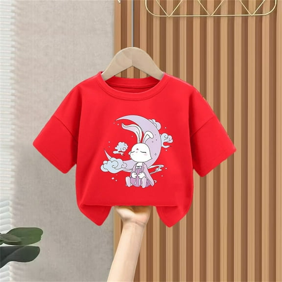 Cethrio Kids Girls Graphic Tees, 2025 Casual Cotton Short Sleeve Summmer Shirts Red Size 3-4 T