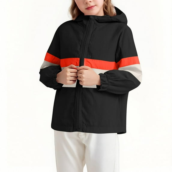 Cethrio Kids Girls Hooded Jackets, Casual Full Zip Long Sleeve Lightweight Fall Outerwear Black Size 5T