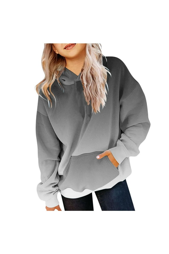 Kids Girls Hoodies Sweatshirts, Long Sleeve Gradient Pullover Kids Tops Black Size 2-3 T